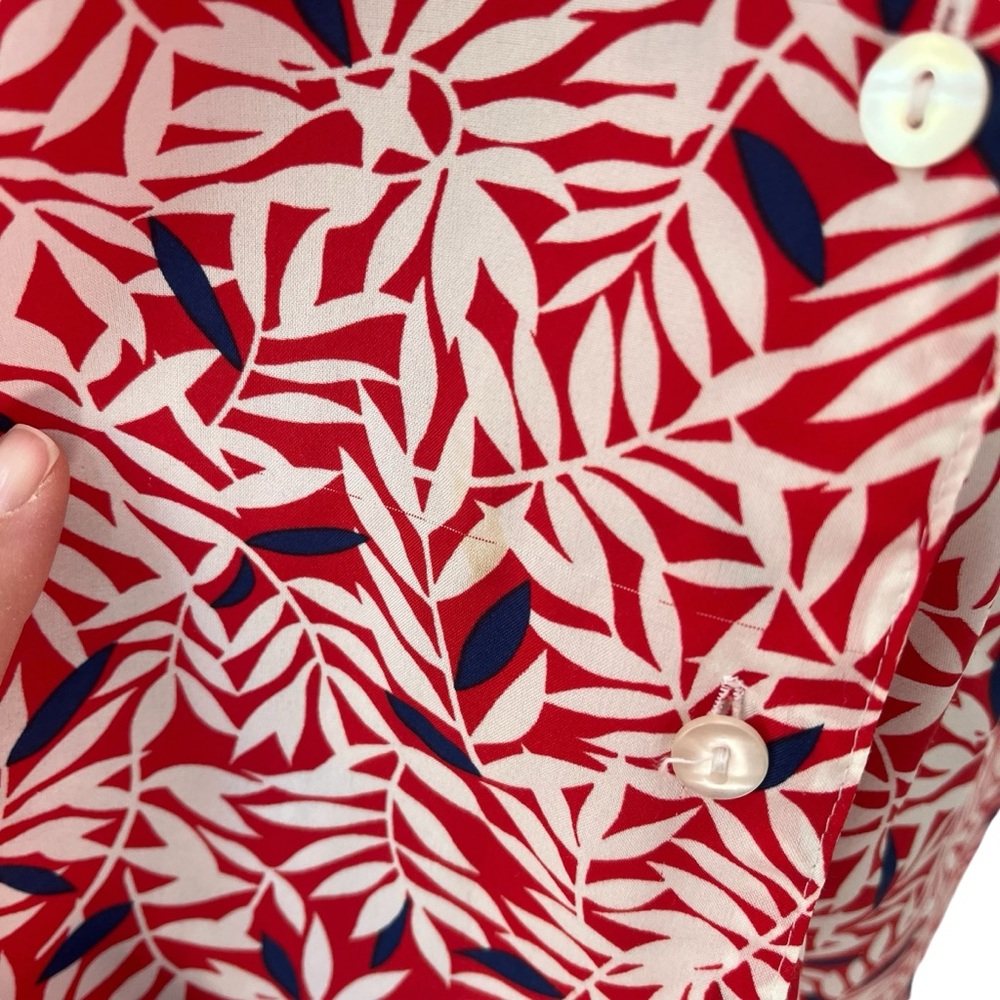 Vintage puffy short sleeve leaf print button up blouse - Picture 7 of 12